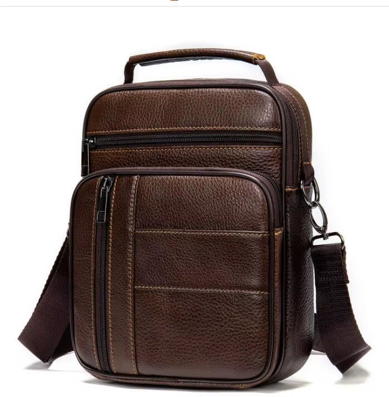 Men'S Natural Leather Handbag for Tablet Male Genuine Leather Shoulder Bag Small Men Travel Messenger Crossbody Bags Tote