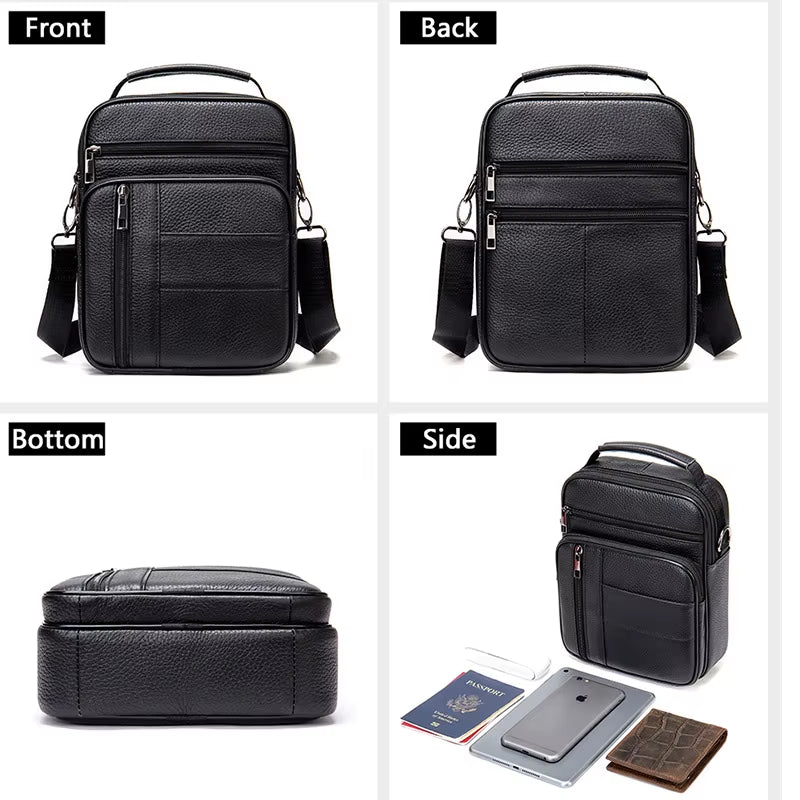 Men'S Natural Leather Handbag for Tablet Male Genuine Leather Shoulder Bag Small Men Travel Messenger Crossbody Bags Tote