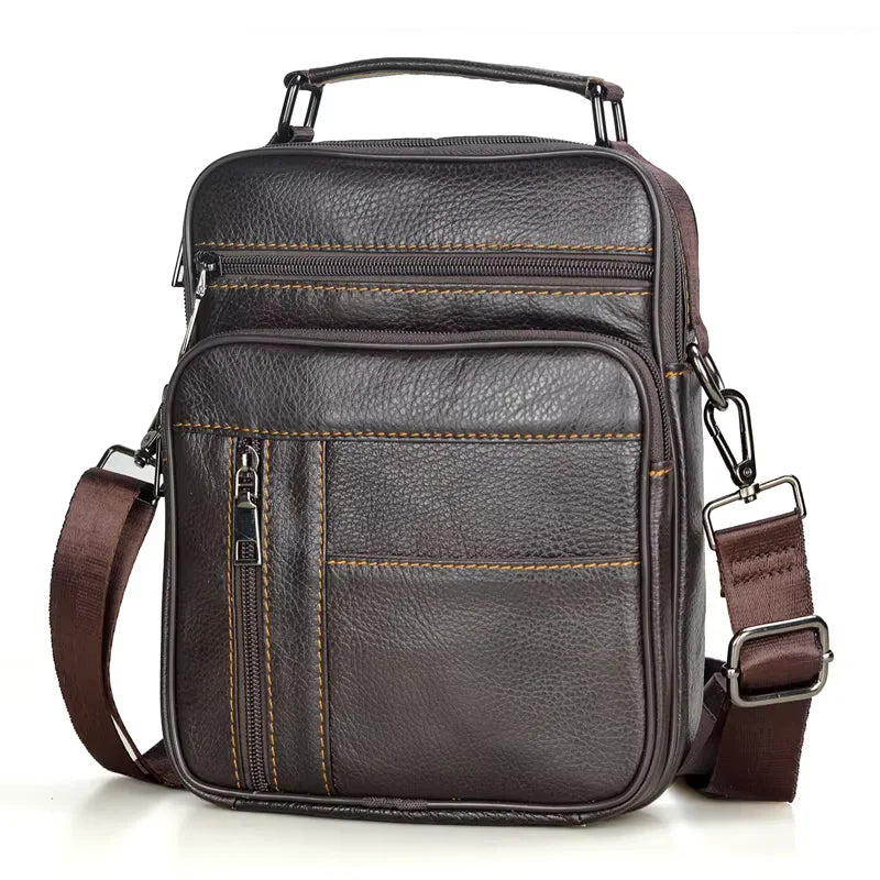 Men'S Natural Leather Handbag for Tablet Male Genuine Leather Shoulder Bag Small Men Travel Messenger Crossbody Bags Tote