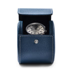 2.95" Navy Pebbled Leather Single Watch Roll, Travel Case with Soft Velvet Lining for Men & Women