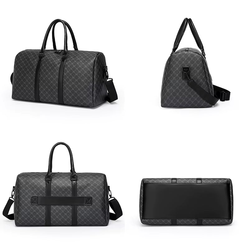 Men’S Black Traveling Bag Large Capacity Business Travel Luggage Bag Classic Full Body Printed Handbag Shoulder Bags for Men