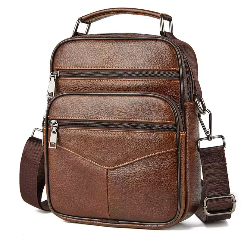 Men'S Natural Leather Handbag for Tablet Male Genuine Leather Shoulder Bag Small Men Travel Messenger Crossbody Bags Tote