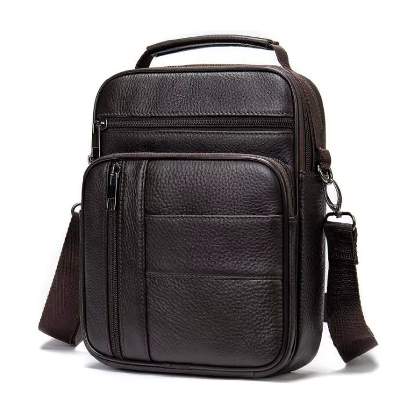 Men'S Natural Leather Handbag for Tablet Male Genuine Leather Shoulder Bag Small Men Travel Messenger Crossbody Bags Tote