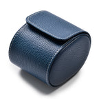 2.95" Navy Pebbled Leather Single Watch Roll, Travel Case with Soft Velvet Lining for Men & Women