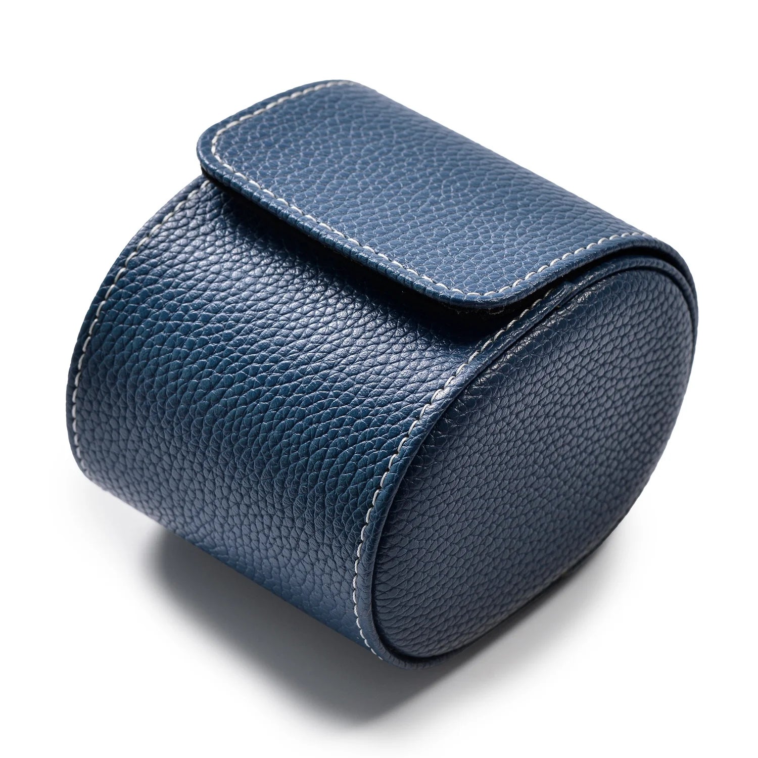 2.95" Navy Pebbled Leather Single Watch Roll, Travel Case with Soft Velvet Lining for Men & Women