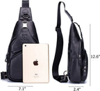BULLCAPTAIN Leather Men Sling Bag Casual Crossbody Chest Bags Travel Daypack