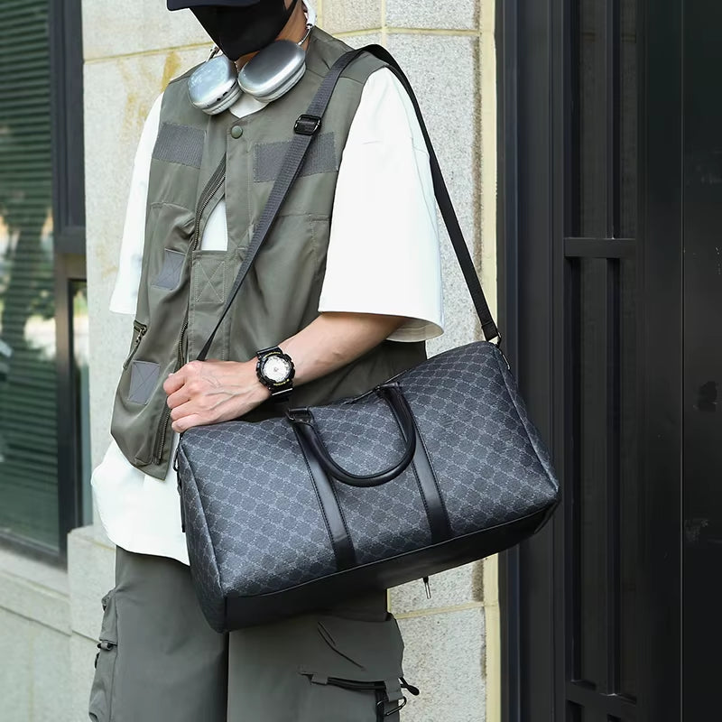 Men’S Black Traveling Bag Large Capacity Business Travel Luggage Bag Classic Full Body Printed Handbag Shoulder Bags for Men