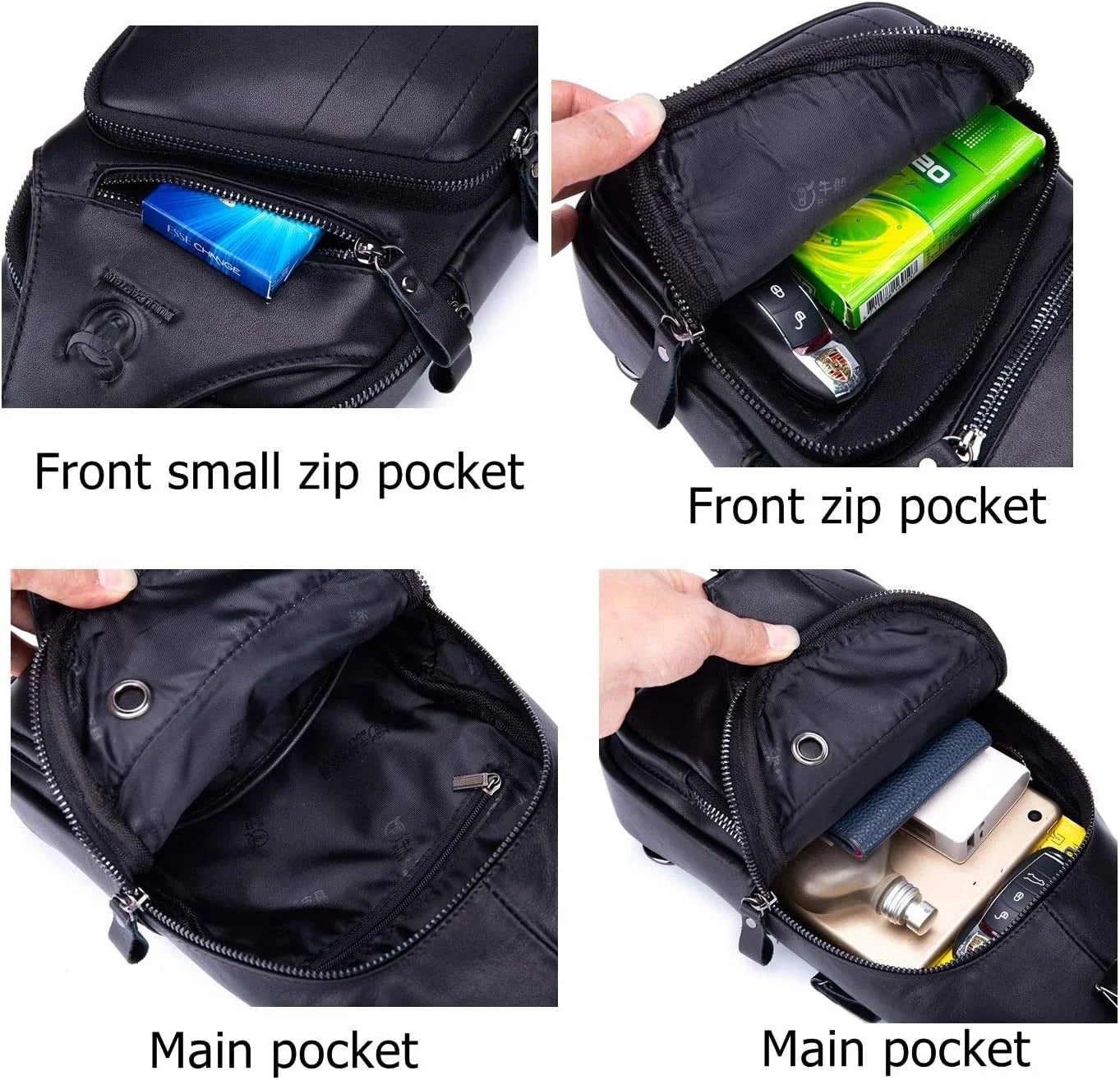 BULLCAPTAIN Leather Men Sling Bag Casual Crossbody Chest Bags Travel Daypack