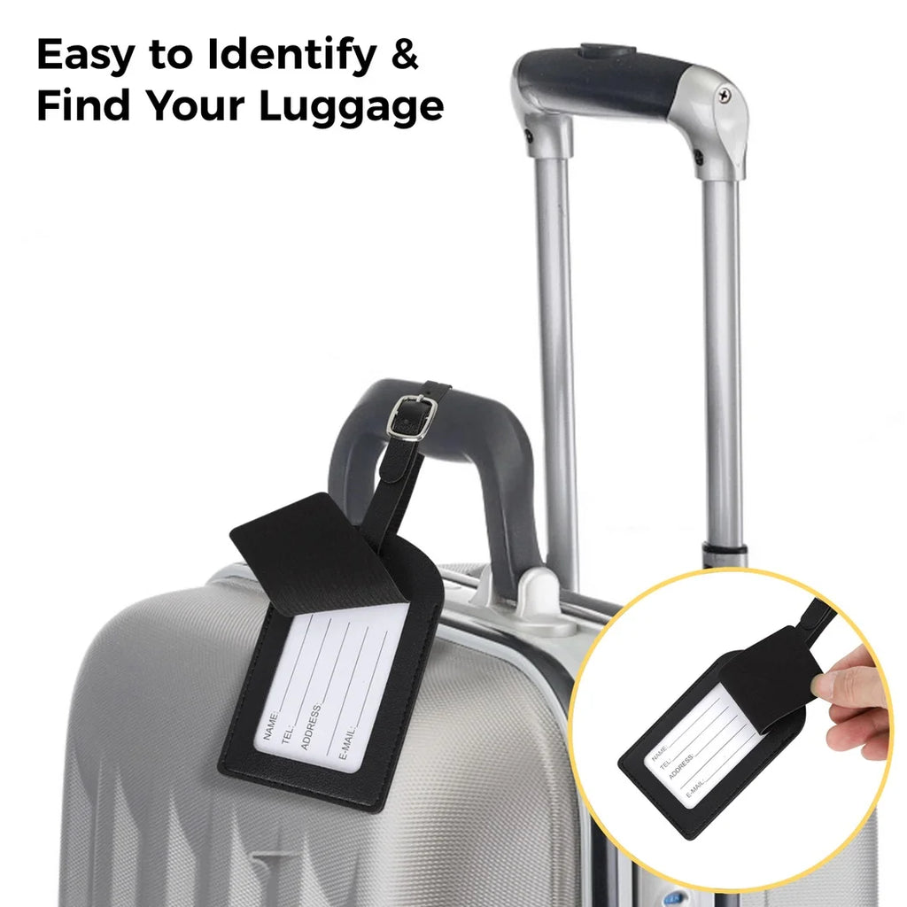 4 Pieces PU Leather Luggage Bag Case Tags,Bag Suitcase Labels Leather Luggage Tags for Suitcases,Pu Leather Name ID Labels Privacy Luggage Labels for Travel Bag Suitcase.