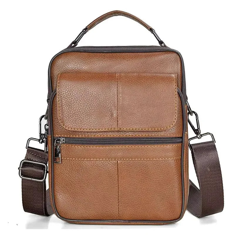 Men'S Natural Leather Handbag for Tablet Male Genuine Leather Shoulder Bag Small Men Travel Messenger Crossbody Bags Tote