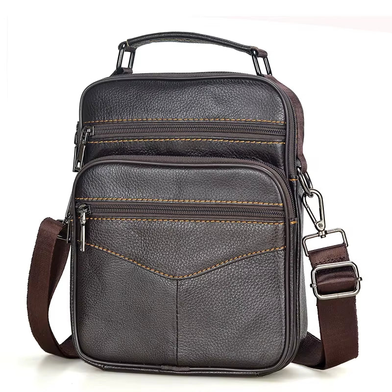 Men'S Natural Leather Handbag for Tablet Male Genuine Leather Shoulder Bag Small Men Travel Messenger Crossbody Bags Tote