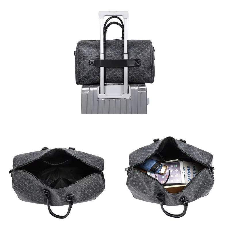 Men’S Black Traveling Bag Large Capacity Business Travel Luggage Bag Classic Full Body Printed Handbag Shoulder Bags for Men