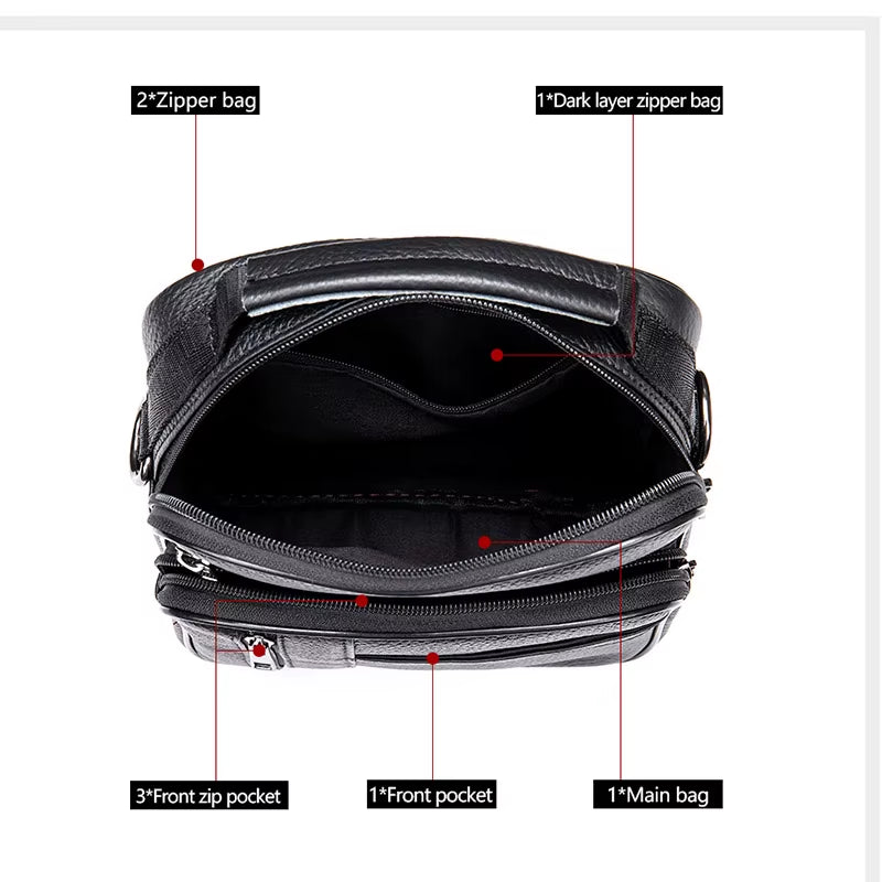 Men'S Natural Leather Handbag for Tablet Male Genuine Leather Shoulder Bag Small Men Travel Messenger Crossbody Bags Tote