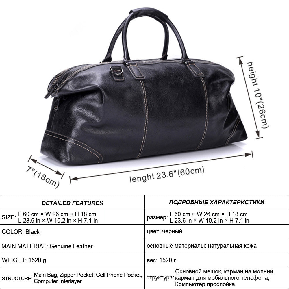 Men'S Portable Large Capacity Travel Leather Travel Bag