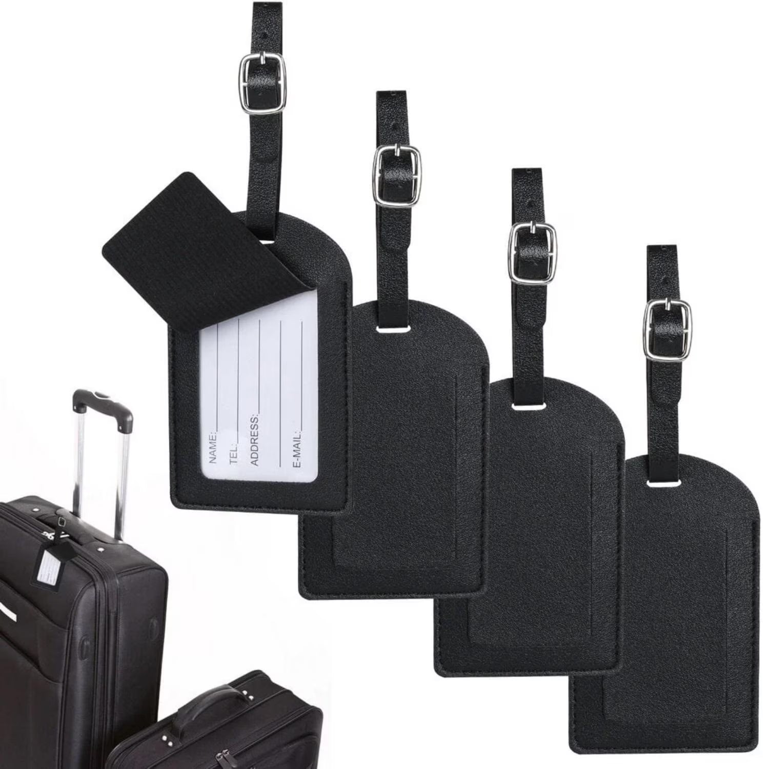 4 Pieces PU Leather Luggage Bag Case Tags,Bag Suitcase Labels Leather Luggage Tags for Suitcases,Pu Leather Name ID Labels Privacy Luggage Labels for Travel Bag Suitcase.