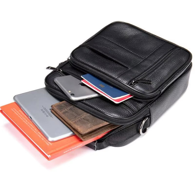 Men'S Natural Leather Handbag for Tablet Male Genuine Leather Shoulder Bag Small Men Travel Messenger Crossbody Bags Tote