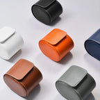 2.95" Navy Pebbled Leather Single Watch Roll, Travel Case with Soft Velvet Lining for Men & Women