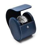 2.95" Navy Pebbled Leather Single Watch Roll, Travel Case with Soft Velvet Lining for Men & Women